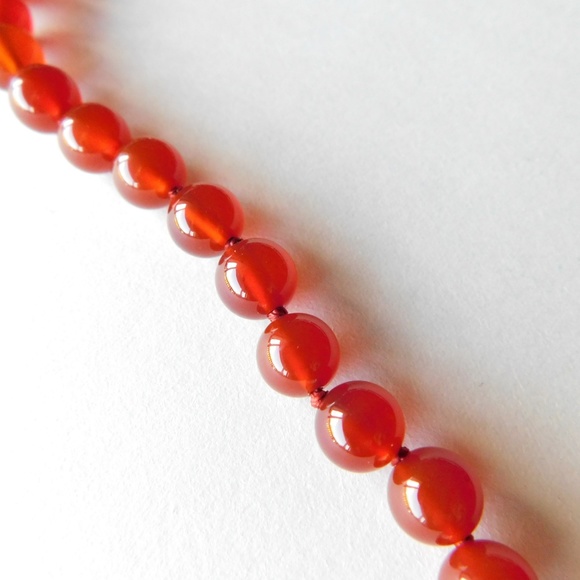 sterling and carnelian stone knotted bead necklace - Picture 3 of 6